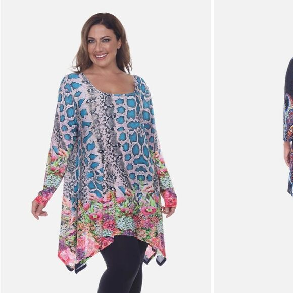 White Mark XL V Neck Blouse Tunic Blue Pink Pockets - Picture 13 of 13